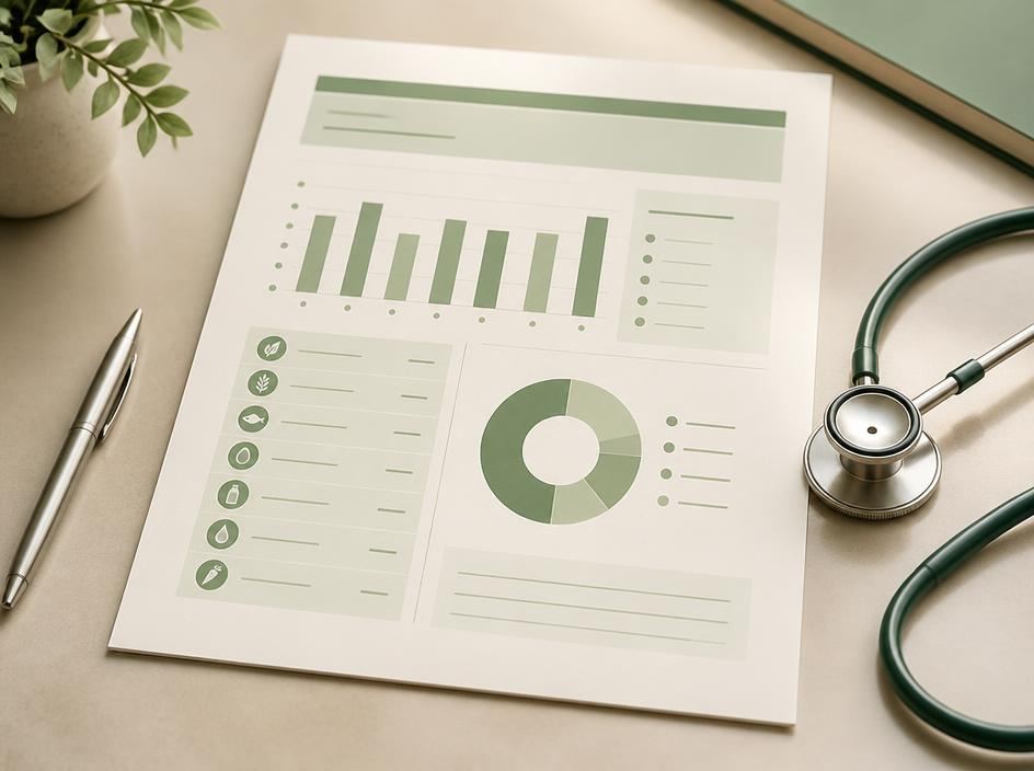 A printed weekly nutrition report on a clinic desk