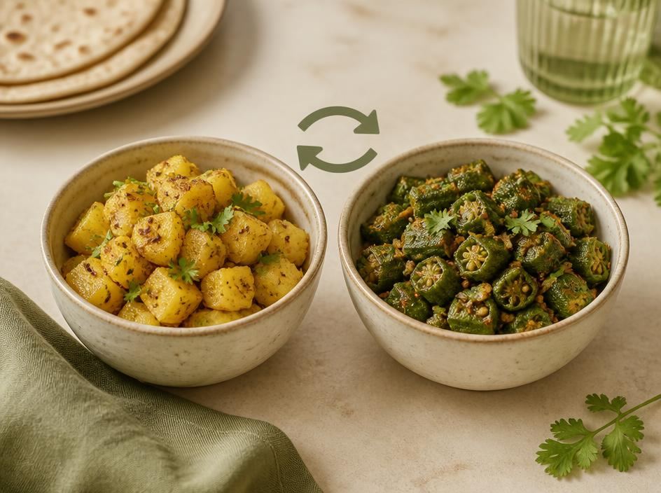 Aloo sabzi swapped for a lower-GI bhindi sabzi