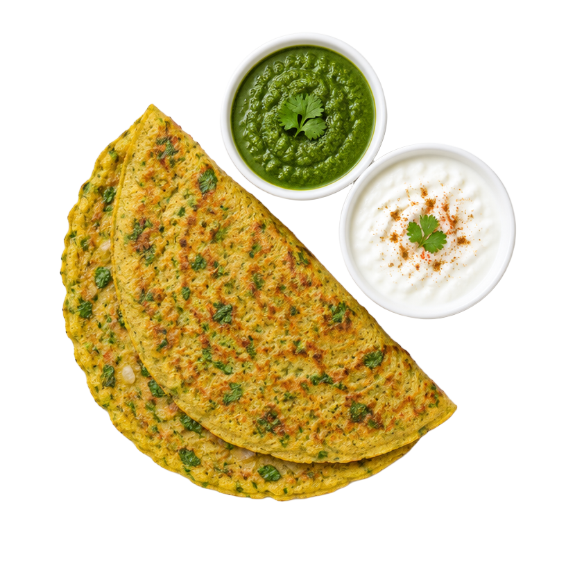 Moong dal chilla with green chutney and curd